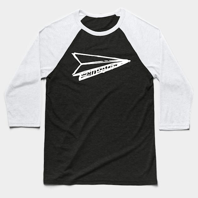 Paper Airplane Doodle White Baseball T-Shirt by Mijumi Doodles